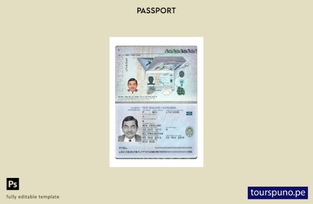 listo para imprimir la plantilla actual del pasaporte de Nueva Zelanda